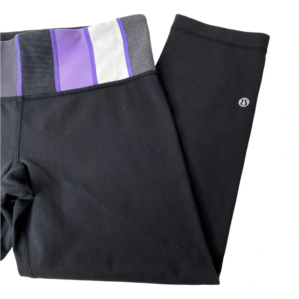 Lululemon Athletica Wunder Unders Pique Waistband Purple Stripe Cropped Size 6 - Picture 3 of 4